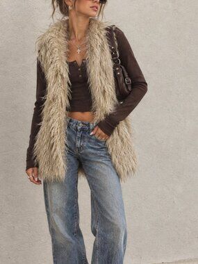 Y2K Penny Lane Shag Faux Fur Vest Ivory Cream Indie Sleaze Fur Vest Size S/M